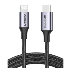 Кабель UGREEN US304 USB-C to Lightning M/M Cable Aluminum Shell Braided 1m (Black) (UGR-60759) (UGR-60759)