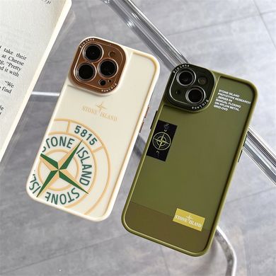 Чехол для iPhone 14 Pro Stone Island с логотипом + защита камеры Оливковый