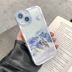 Чехол для iPhone 15 Snowy Mountains с защитой камеры Прозрачно-белый
