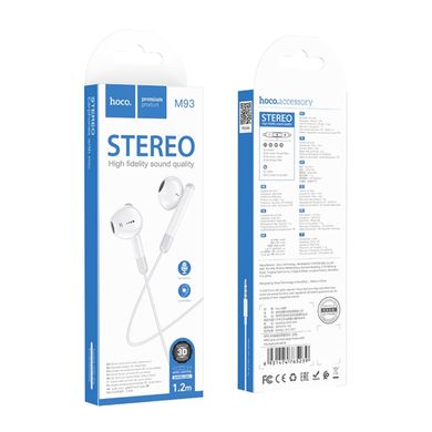 Навушники HOCO M93 wire control earphones with microphone White (6931474765239)