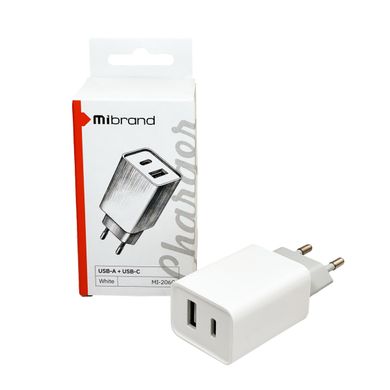 Мережевий зарядний пристрій Mibrand MI-206C Travel Charger USB-A + USB-C White (MIWC/206CUCW)