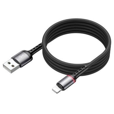 Кабель BOROFONE BU33 USB to iP 2.4A, 1.2m, nylon, aluminum connectors, light indicator, Black (BU33LB)