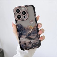 Чехол для iPhone 15 Scenery Mountains с защитой камеры Прозрачно-коричневый
