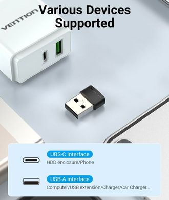Адаптер Vention USB 2.0 Male to USB-C Female Adapter Black PVC Type (CDWB0) (CDWB0)