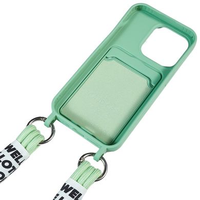 Чехол для iPhone 15 Plus с ремнем для плеча со слотом для карт Зеленый