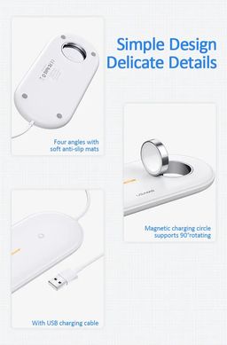 Зарядка Qi USAMS 2IN1 Wireless Charger With Cable для Watch & Mobiles & Earbuds US-CD119 |2A, 2W/10W|	white