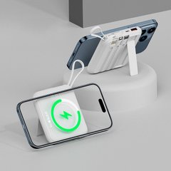 Бездротовий Повербанк MagSafe Power Bank для iPhone 10000 mAh 22.5W + 3 cables (Micro/ Usb-C/ Lightning) Магсейф Павербанк з бездротовою зарядкою Білий White