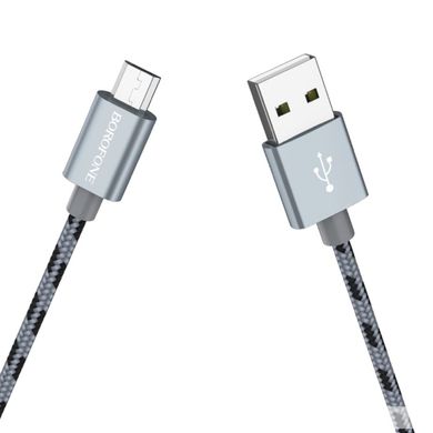 Кабель BOROFONE BX24 USB to Micro 2.4A, 1m, nylon, aluminum connectors, Metal Gray (BX24MMG)