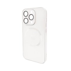 Чехол AG Glass Matt Frame Color MagSafe Logo для Apple iPhone 14 Pro Pearly White