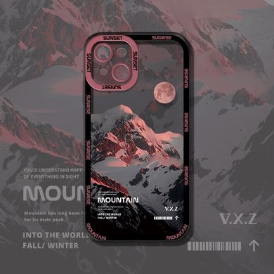Чохол для iPhone 15 Pro Max Snowy Mountains із захистом камери Прозоро-рожевий