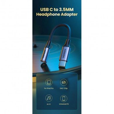 Ауио кабель з UGREEN AV161 USB-C to 3.5mm M/F Cable Aluminum Shell with Braided 10cm (Space Gray) (UGR-80154) (UGR-80154)