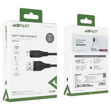 Кабель ACEFAST C3-09 USB to Micro 2,4A, 1.2m, TPE, TPE connectors, Black (AFC3-09B)