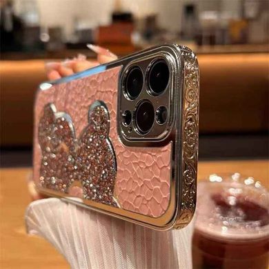 Блискучий чохол для iPhone 15 Diamond Bear Рожевий