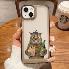 Чехол для iPhone 15 Plus Кот с пивом Прозрачный