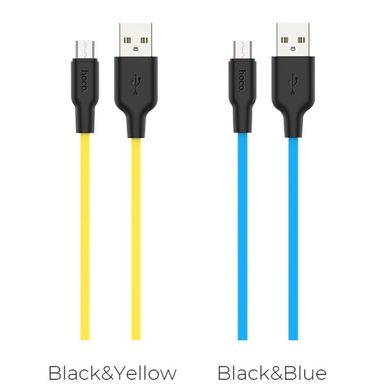 Кабель HOCO X21 Plus USB to Micro 2.4A, 1m, silicone, silicone connectors, Black+Blue (6931474711885)