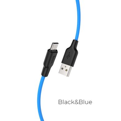 Кабель HOCO X21 Plus USB to Micro 2.4A, 1m, silicone, silicone connectors, Black+Blue (6931474711885)