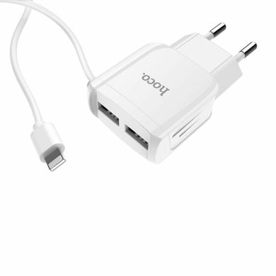 Мережевий зарядний пристрій HOCO C59A Mega joy double port charger for iP White (6931474707949)