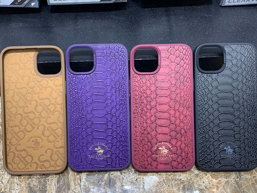 Кожаный чехол для iPhone 14 Plus Santa Barbara Polo Knight Crocodile Leather Фиолетовый