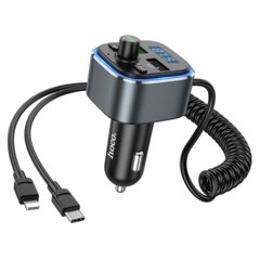 Автомобільний зарядний пристрій HOCO E74 Energy QC3.0 2-in-1 car BT FM transmitter with cable 18W Metal Gray (6931474789099)