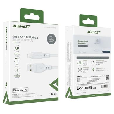 Кабель ACEFAST C3-02 USB to iP 2.4A, 1.2m, TPE, TPE connectors, White (AFC3-02W)