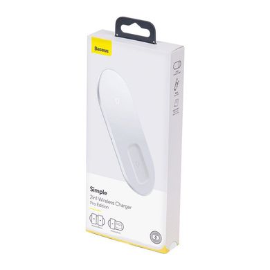 Зарядка Qi BASEUS Simple 2in1 Wireless Charger Pro Edition For Phones+Pod |15W| (WXJK-CA02) white
