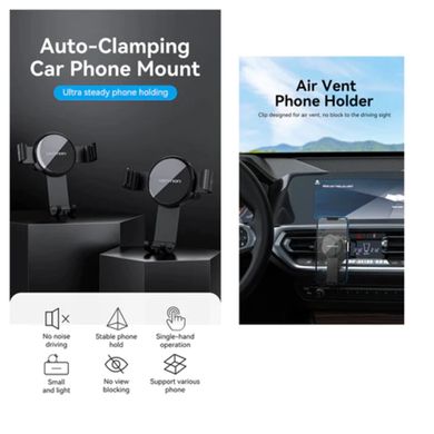 Автотримач для телефону Vention Auto-Clamping Car Phone Mount With Duckbill Clip Black Disc Fashion Type (KCSB0) (KCSB0)