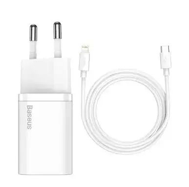 МЗП Baseus Super Silicone PD Charger 20W (1 Type-C)+With Cable Type-C to Lightning White