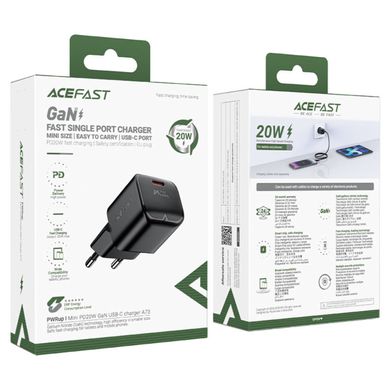 Мережевий зарядний пристрій ACEFAST A73 mini PD20W GaN USB-C charger Black (6974316282648)