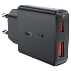 Сетевое зарядное устройство ACEFAST A69 PD30W GaN (USB-A+USB-C) ultra-thin charger Black (6974316282709)