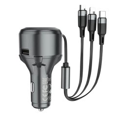 Адаптер автомобильный HOCO Tributo single-port car charger with 3-in-1 cable S27 |1USB, 2.4A+2.4A, 0.65CM|