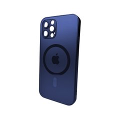 Чехол AG Glass Matt Frame Color MagSafe Logo для Apple iPhone 12 Pro Max Navy Blue