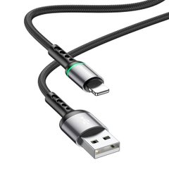Кабель BOROFONE BU33 USB to iP 2.4A, 1.2m, nylon, aluminum connectors, light indicator, Black (BU33LB)