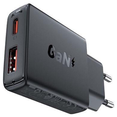 Мережевий зарядний пристрій ACEFAST A69 PD30W GaN (USB-A+USB-C) ultra-thin charger Black (6974316282709)
