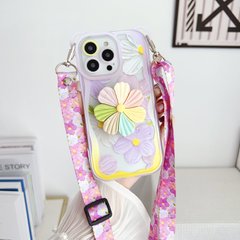 Чехол для iPhone 15 Plus Цветик-Семицветик с ремнем для плеча Фиалковый