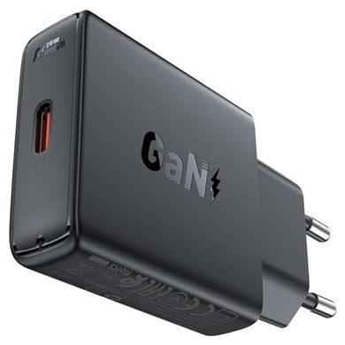Мережевий зарядний пристрій ACEFAST A65 PD20W GaN single USB-C ultra-thin charger Black (6974316282686)
