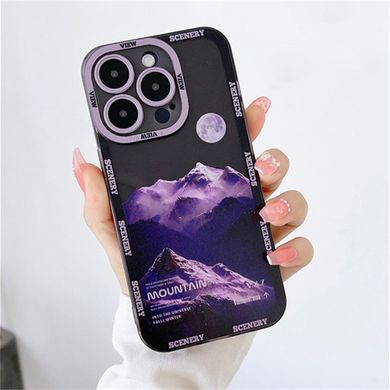 Чохол для iPhone 15 Scenery Mountains із захистом камери Прозоро-фіолетовий