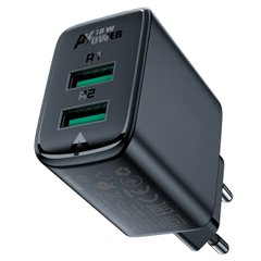 Сетевое зарядное устройство ACEFAST A33 QC18W (USB-A+USB-A) dual port charger Black (AFA33B)