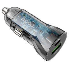 Автомобильное зарядное устройство HOCO Z47A Transparent Discovery Edition dual port PD30W+QC3.0 car charger set(C to iP) Transparent Black (6931474782298)