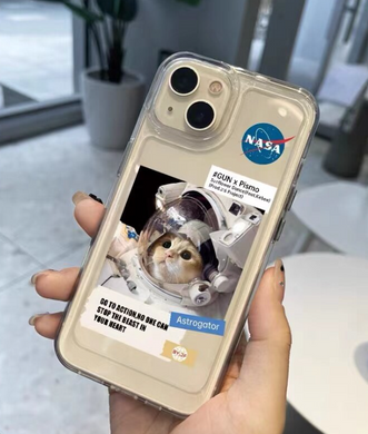 Чехол для iPhone 15 Pro Astronaut Cat NASA Прозрачный