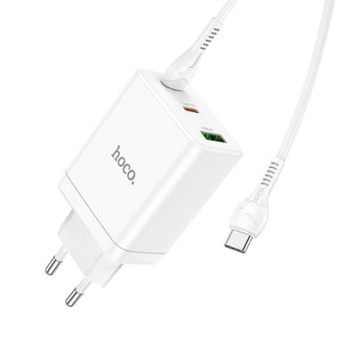 Мережевий зарядний пристрій HOCO N33 Start three-port PD35W(2C1A) charger set(Type-C to Type-C) White (6931474795106)