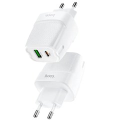 Адаптер мережевий HOCO Bright dual port charger C85A | 1USB / 1Type-C, 5A, PD20W / QC3.0 | white