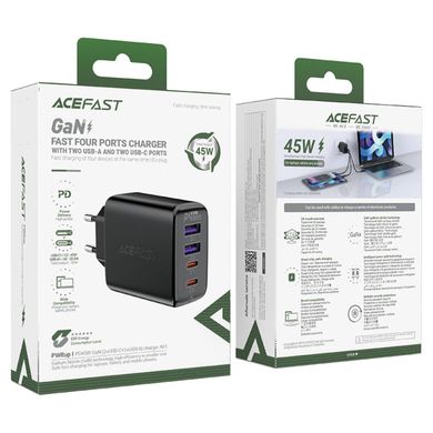 Мережевий зарядний пристрій ACEFAST A61 PD45W GaN (2*USB-C+2*USB-A) charger Black (6974316282754)