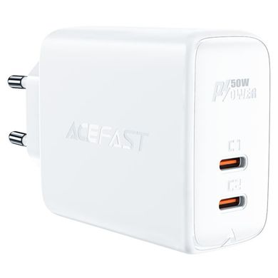 Мережевий зарядний пристрій ACEFAST A29 PD50W GaN (USB-C+USB-C) dual port charger White (AFA29W)