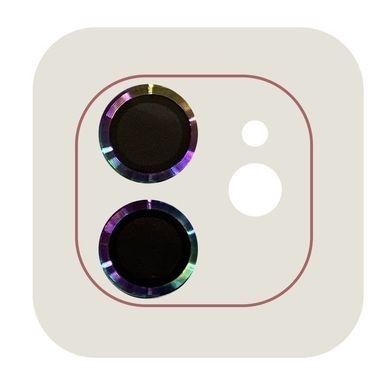 Захисне скло Metal Classic на камеру (в упак.) iPhone 12 / 12 mini / 11 Бузковий / Rainbow