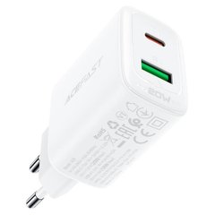 Мережевий зарядний пристрій ACEFAST A25 PD20W (USB-C+USB-A) dual port charger White (AFA25W)