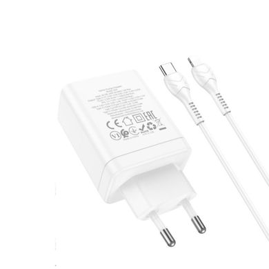 Мережевий зарядний пристрій HOCO N33 Start three-port PD35W(2C1A) charger set(C to iP) White (6931474795090)