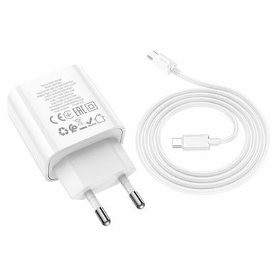 Мережевий зарядний пристрій HOCO C80A Plus Rapido PD20W+QC3.0 charger set(Type-C to Type-C) White (6931474779908)