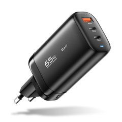 Сетевое зарядное устройство Essager Shining 65W GaN Travelling Charger 2 Type-c+USB-A EU black (ECT2CA-MYB01) (ECT2CA-MYB01)