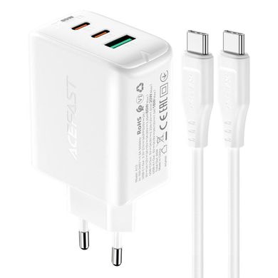 Мережевий зарядний пристрій ACEFAST A13 PD65W(USB-C+USB-C+USB-A) 3-port charger set White (AFA13W)
