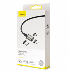 USB кабель Baseus Zinc Magnetic Cable Kit (Micro+Type-C+ip ) 1m (Charging) Black